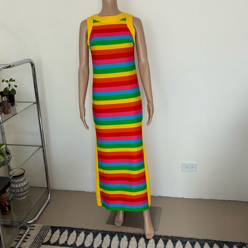 Vintage 60s 70s Ruth Norman for Gay Gibson Rainbow Striped Maxi Dress